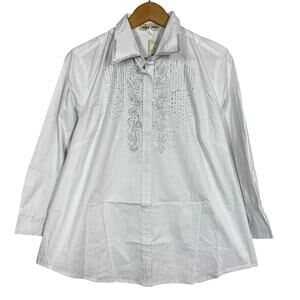 NEW! Sassy Noiz Boutique Brand Button Up Shirt Rhinestone 3/4 Sleeve White - XL